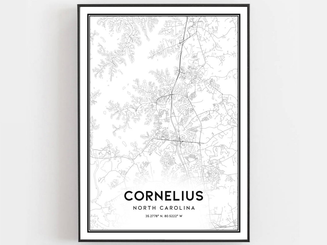 Cornelius North Carolina Map Minimalist Black and White City Poster