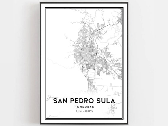 San Pedro Sula Map Print Poster Wall Art City Street Decor Road B341