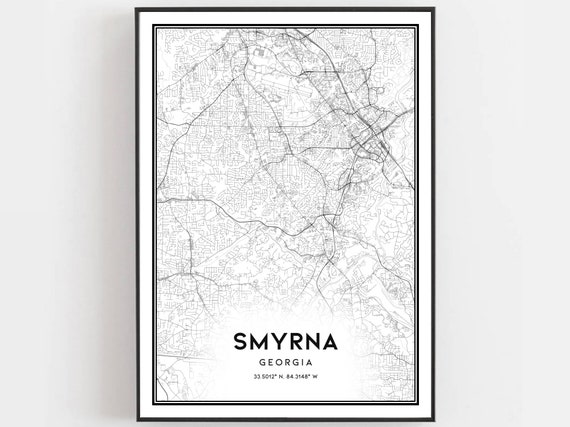 Smyrna Map Print Poster Wall Art Ga City Georgia Street Decor Road Gift B1286