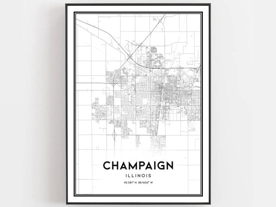 Champaign Map Poster Print, Illinois Street Decor