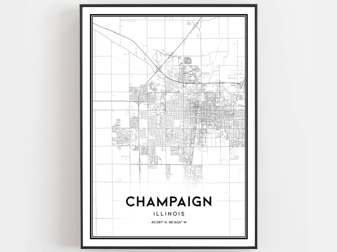 Champaign Map Poster Print, Illinois Street Decor