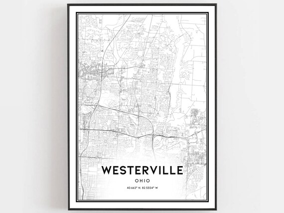 Westerville Map Poster, Ohio Street Decor
