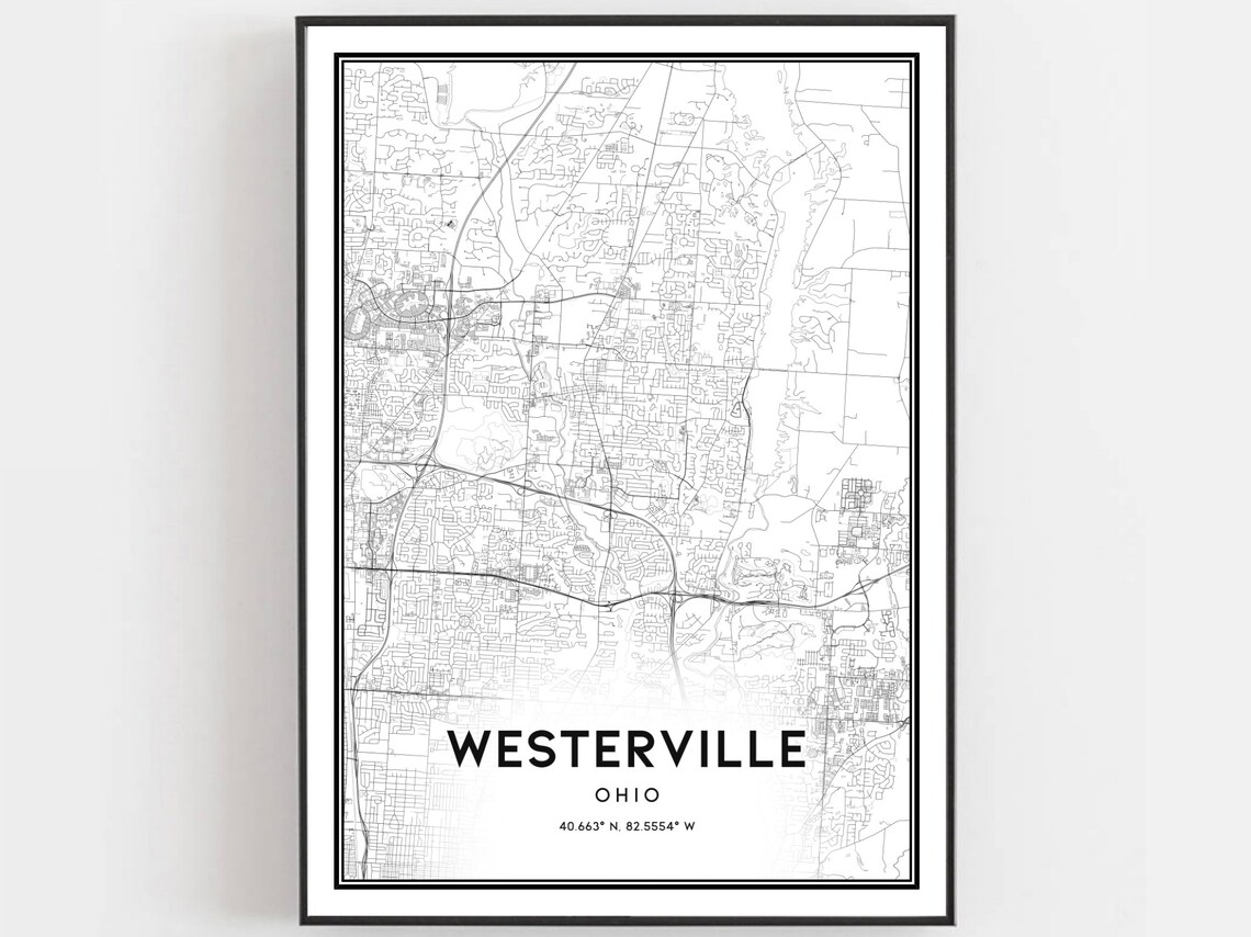 Westerville Map Poster, Ohio Street Decor