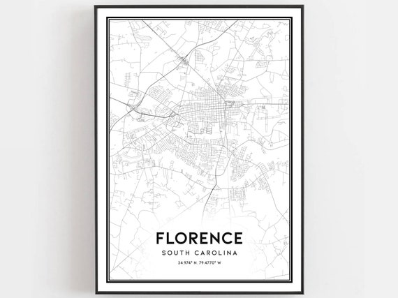 Florence Map Print Poster Wall Art Sc City South Carolina Street Decor Road Gift B915