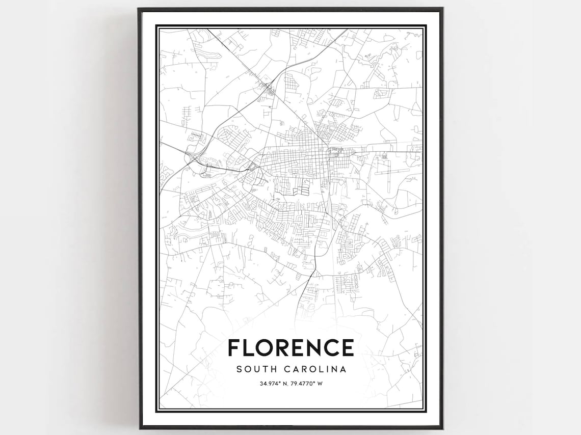 Florence South Carolina Minimalist City Street Map Line Art Poster