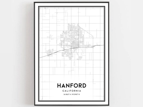 Hanford Map Print Poster, City Street Decor