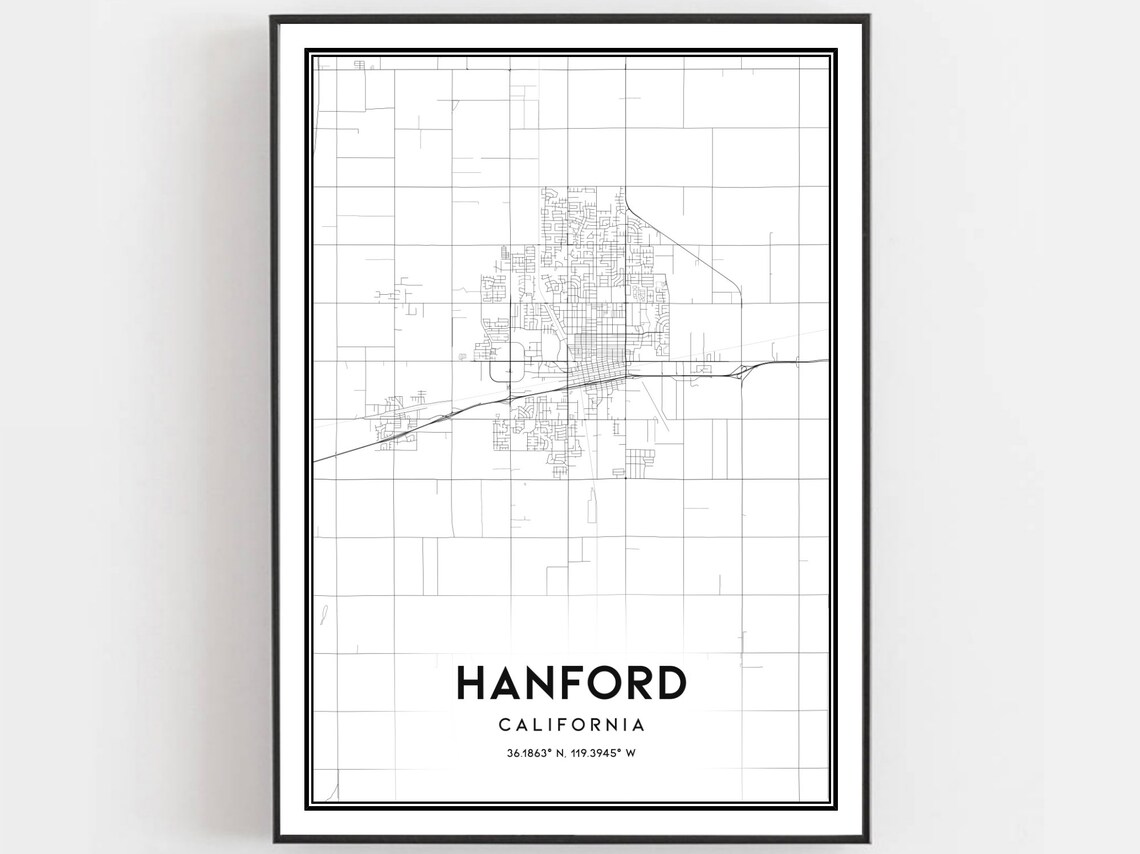 Hanford Map Print Poster, City Street Decor
