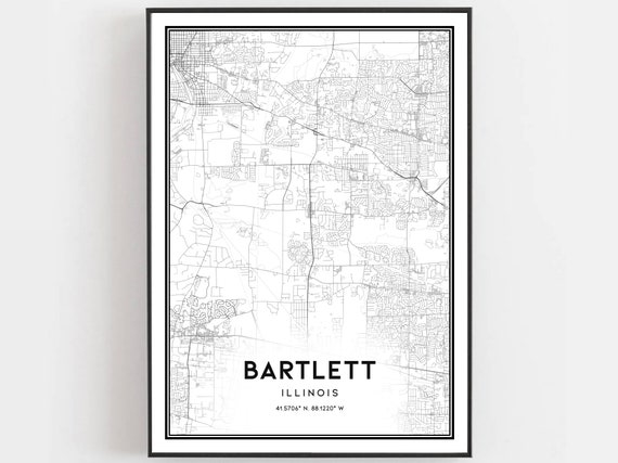 Bartlett Map Print Poster Wall Art Il City Illinois Street Decor Road Gift B1576