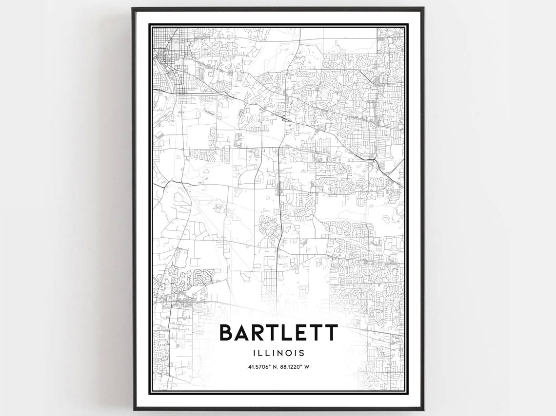 Bartlett Illinois Minimal Black White City Street Map Art Poster