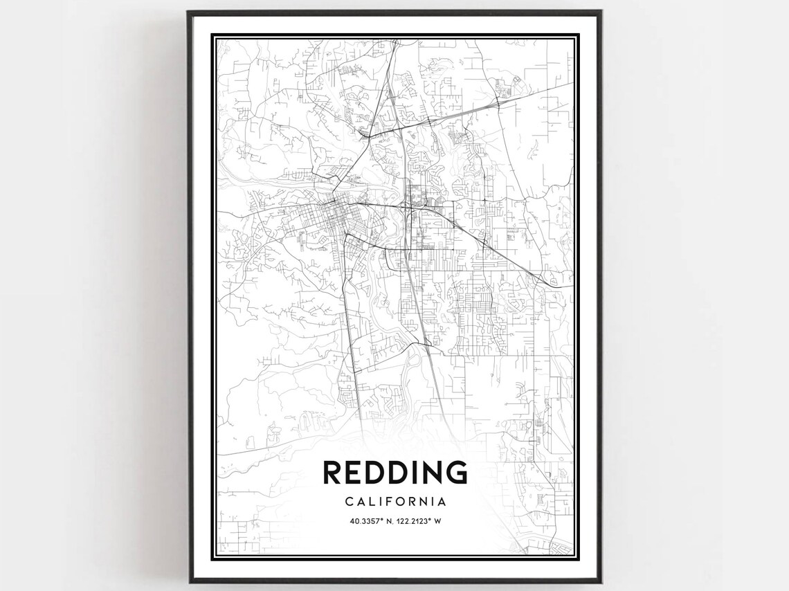 Redding California City Street Map Poster Minimalist Wall Decor Modern Home Gift