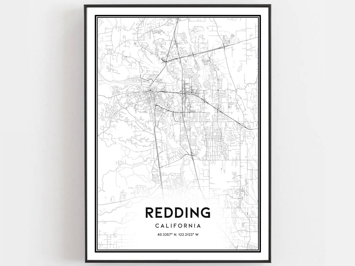 Redding Map Print Poster Wall Art Ca City Street Decor Road Gift B783