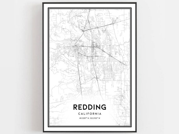 Redding Map Print Poster Wall Art Ca City Street Decor Road Gift B783