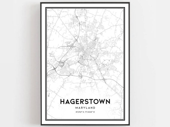 Hagerstown Map Poster, Maryland Street Decor