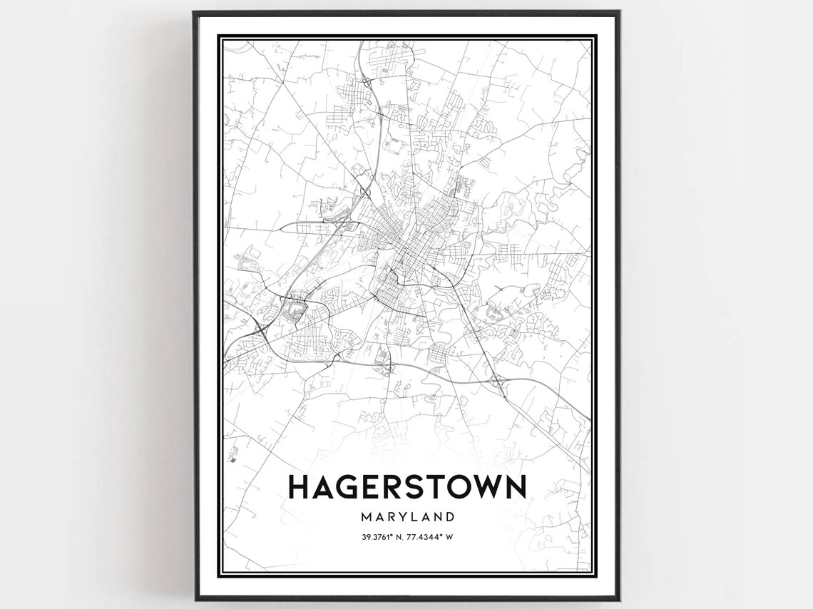 Hagerstown Map Poster, Maryland Street Decor