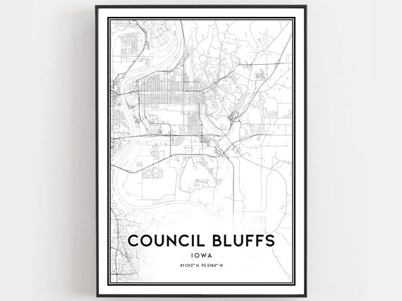Council Bluffs Map Poster Print, Iowa Street Decor