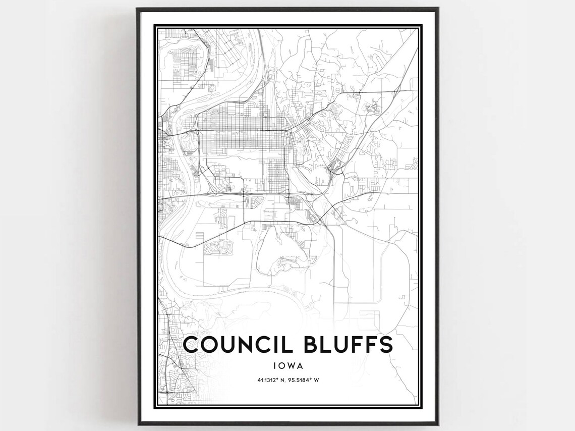 Council Bluffs Map Poster Print, Iowa Street Decor