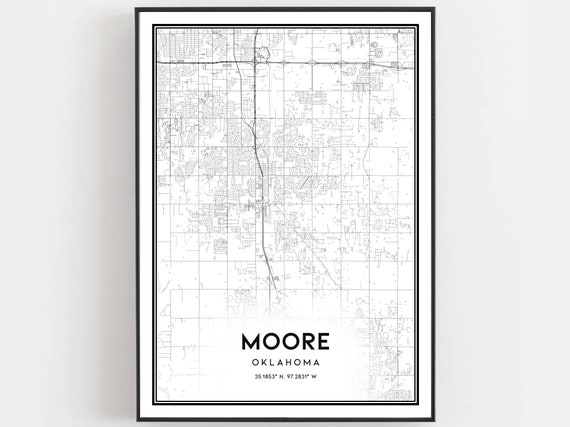 Moore Map Print Poster Wall Art Ok City Oklahoma Street Decor Road Gift B1216