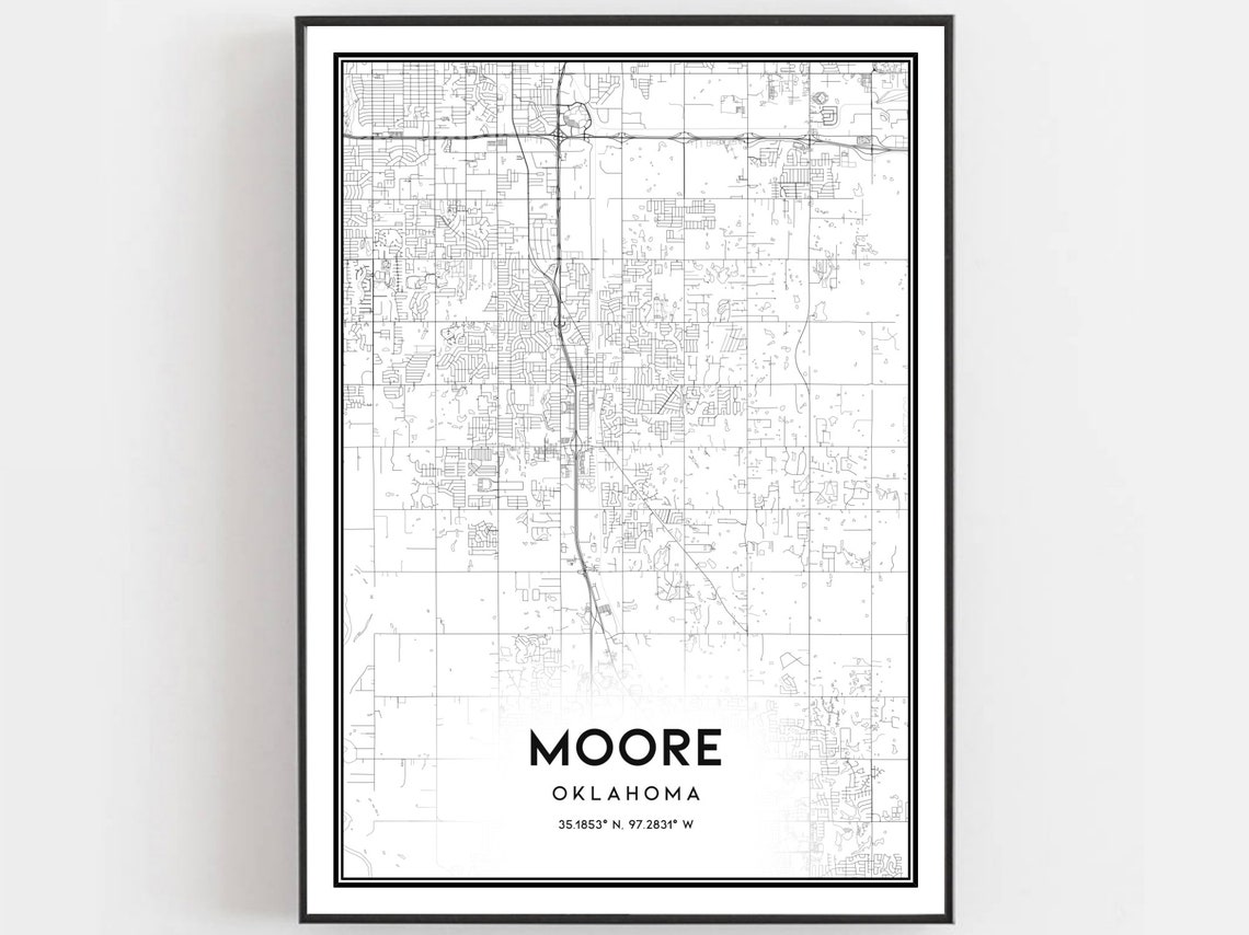 Moore Oklahoma Minimalist Monochrome City Street Map Art Poster
