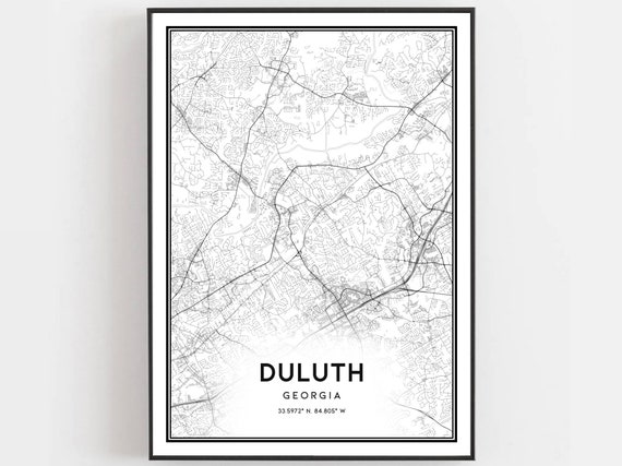 Duluth Map Print Poster Wall Art Ga City Georgia Street Decor Road Gift