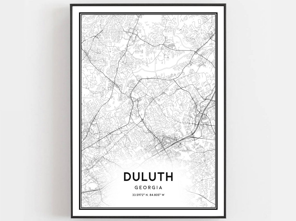 Duluth Georgia Street Map Minimalist Black and White City Poster