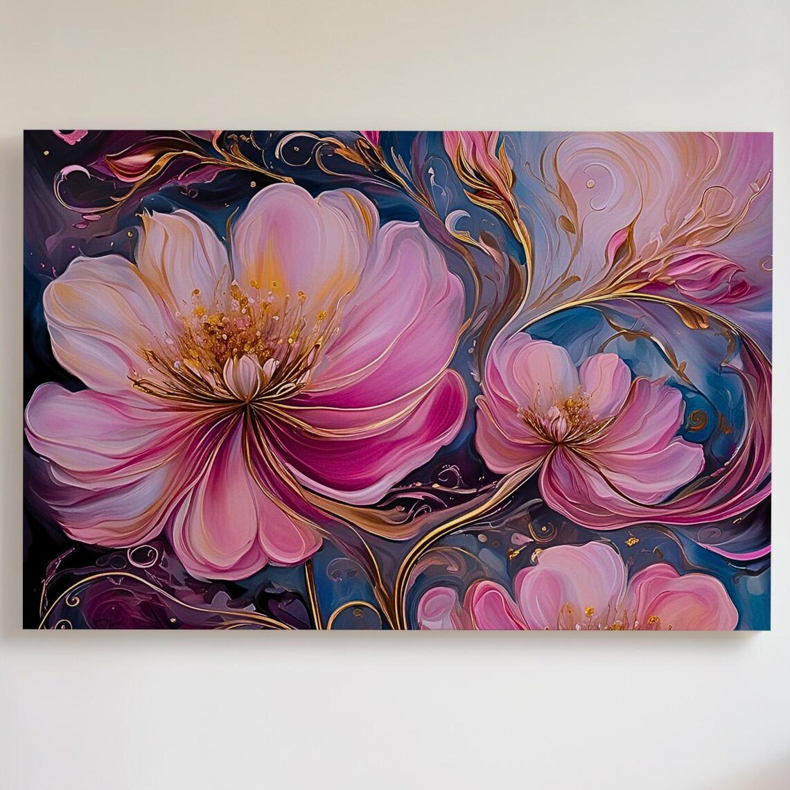 Pink Floral Abstract Gold Accent Flower Poster