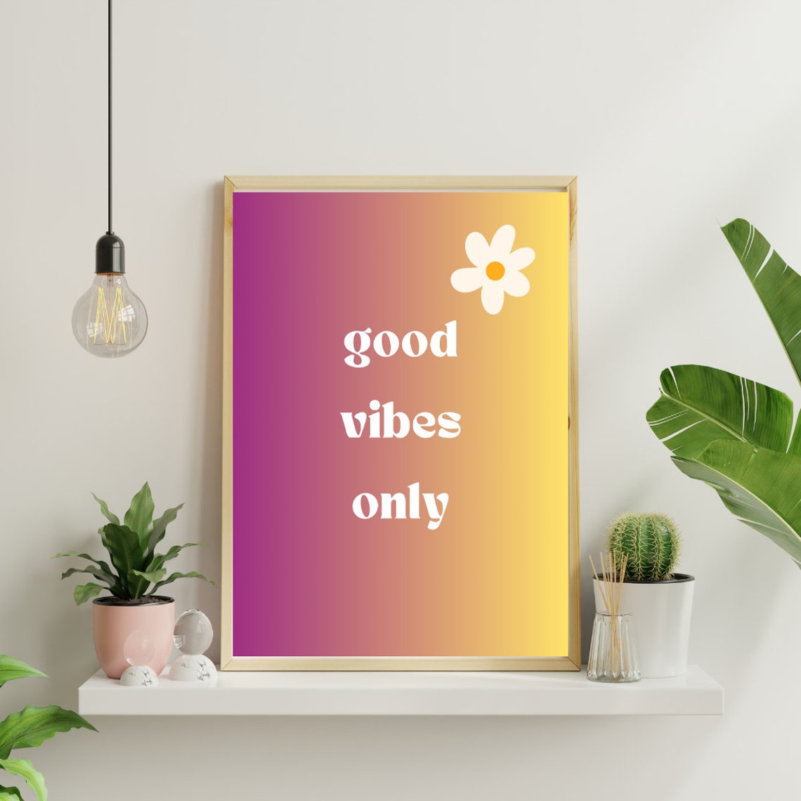 Good Vibes Only Pink Yellow Gradient Daisy Positive Art Poster - Image 2