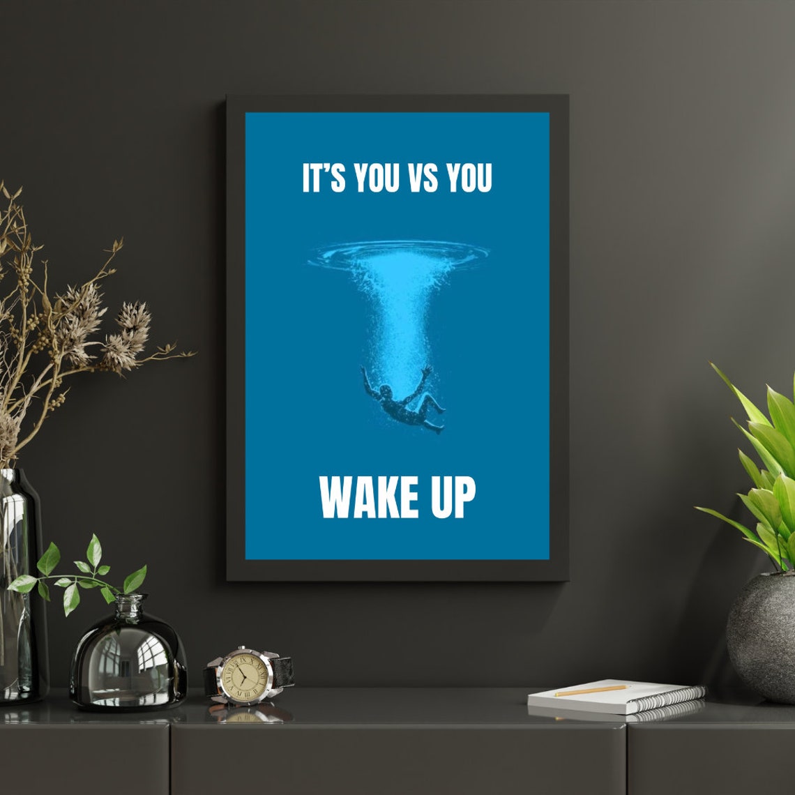 Its You Vs You Wake Up Diver Underwater Motivational Art Poster - Image 2