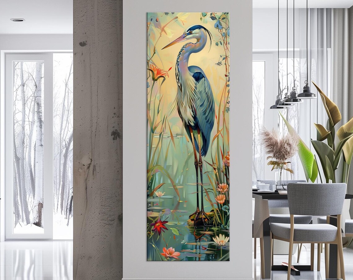 Blue Heron Wildlife Art Print, Tall Bird Decor