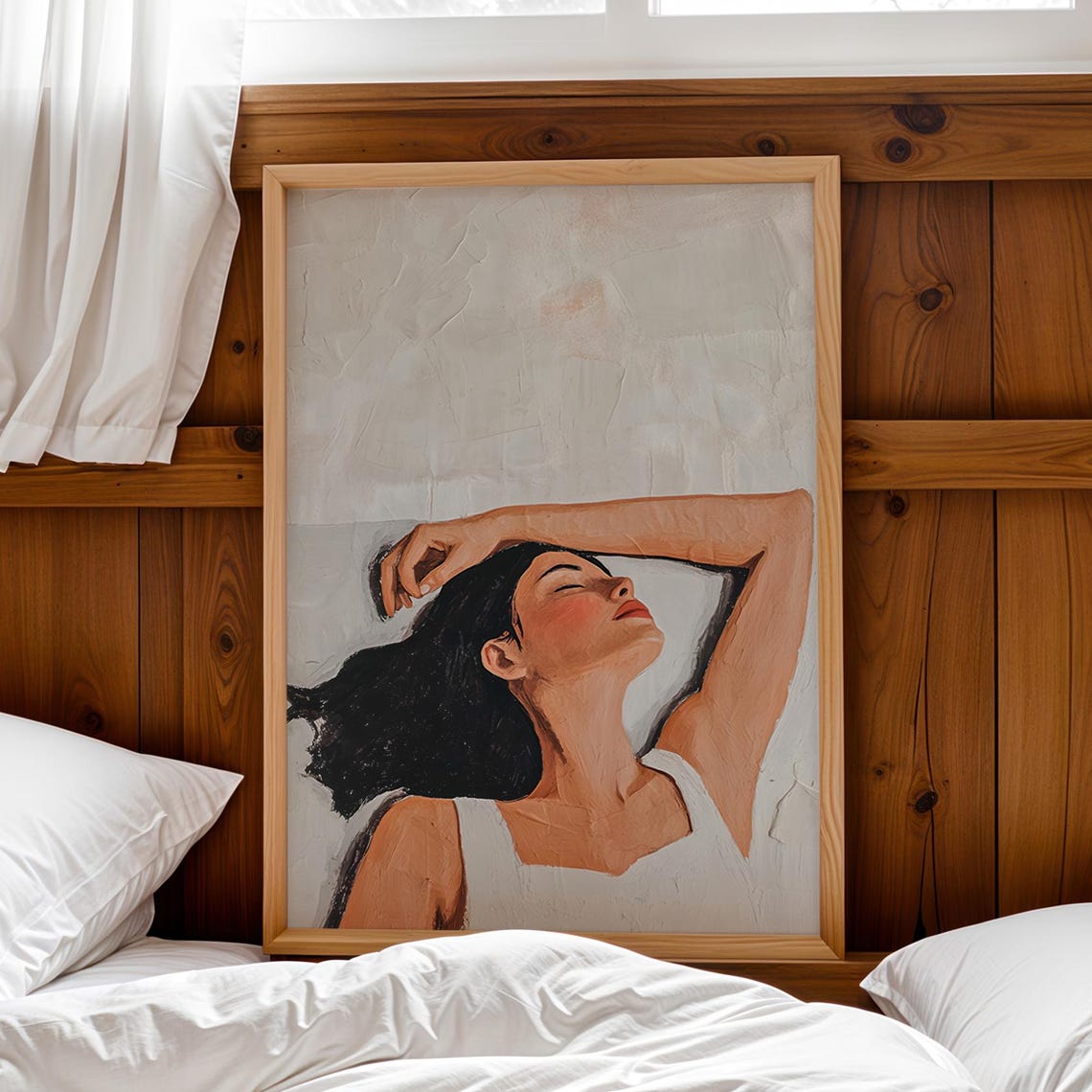 Abstract People Wall Art Sleeping Girl Painting Minimalist Oil Print Elegant Neutral Decor Contemporary Artwork Modern Home Gift For Her