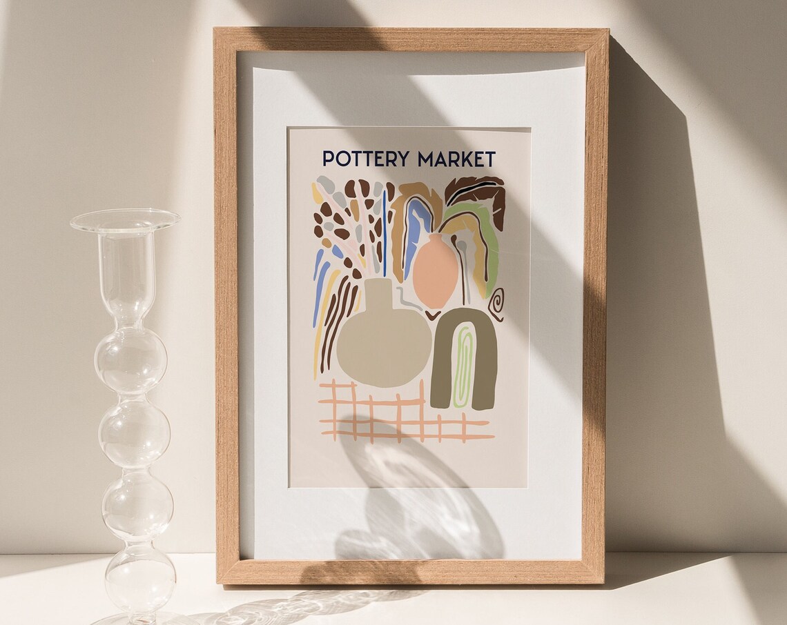 Pottery Market Abstract Boho Vase Mid Century Modern Art Poster