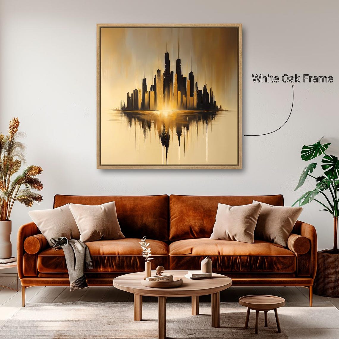 Moody Gold And Black City Skyline With Dripping Reflection Poster - Image 2