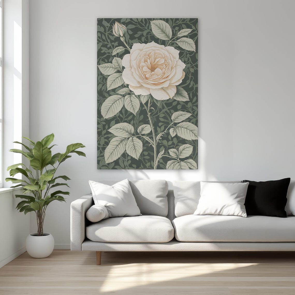 White Rose Vintage Botanical Illustration Classic Floral Wall Art