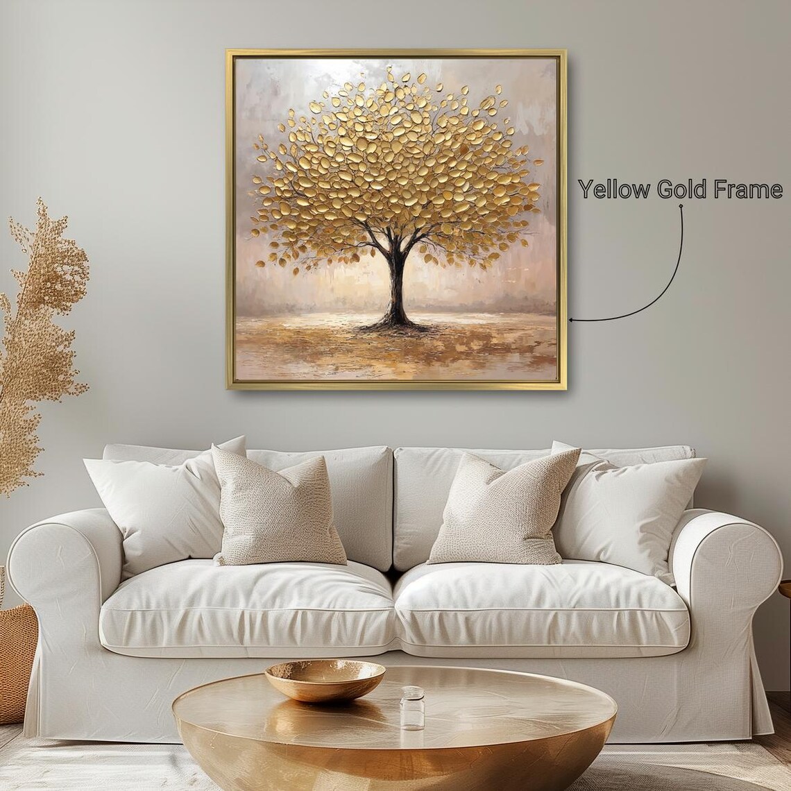 Majestic Golden Leaf Tree In Textured Gold Oil Painting Poster - Image 5