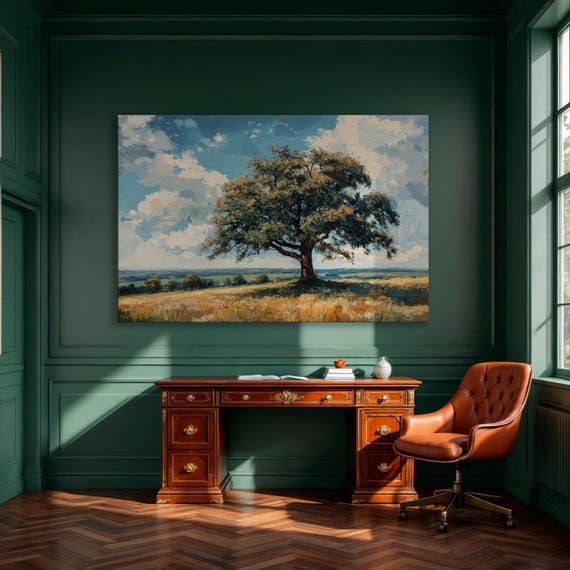 Majestic Tree Framed Canvas Print Countryside Wall Art Of Life Painting Nature Landscape Decor Ready To Hang
