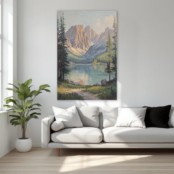 Mountain Lake Scenery Serene Wilderness Framed Canvas Print Tranquil Landscape Wall Art Nature Decor Best Gift Ready To Hang