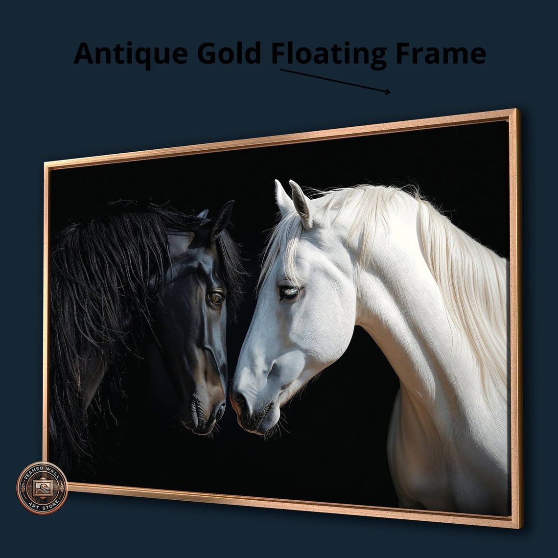 Black White Horse Portrait Pair Dark Background Equestrian Art Poster - Image 4