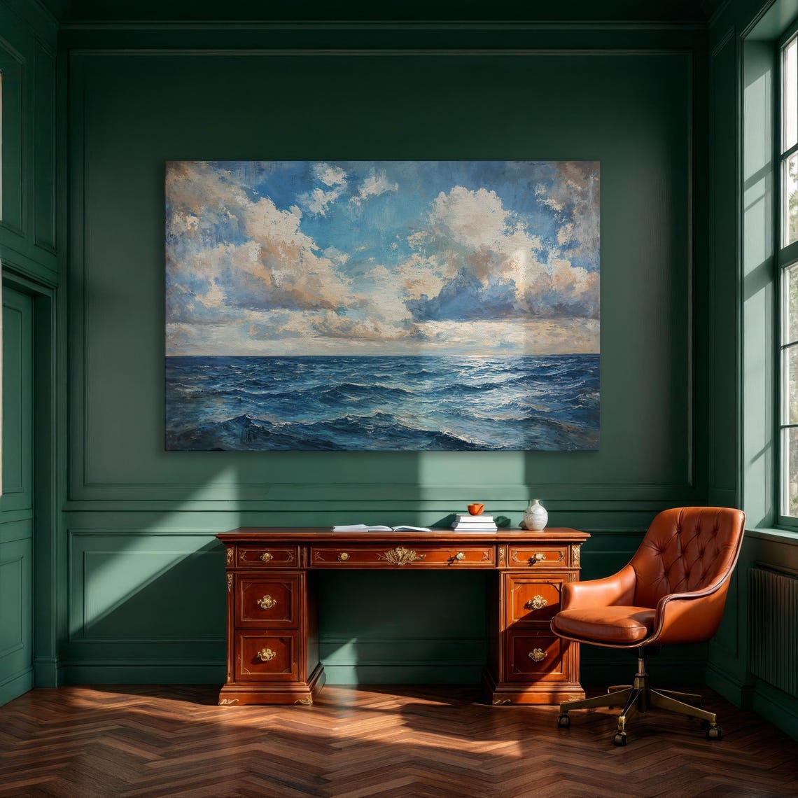 Dramatic Clouds Over Rolling Blue Ocean Waves Coastal Art Print