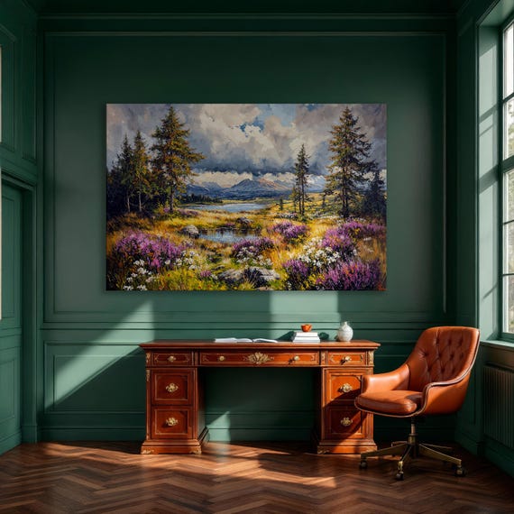 Panoramic Landscape With Mountain Lake Framed Canvas Print Wildflowers Meadow Wall Art Decor Nature Lover Gift Ready To Hang