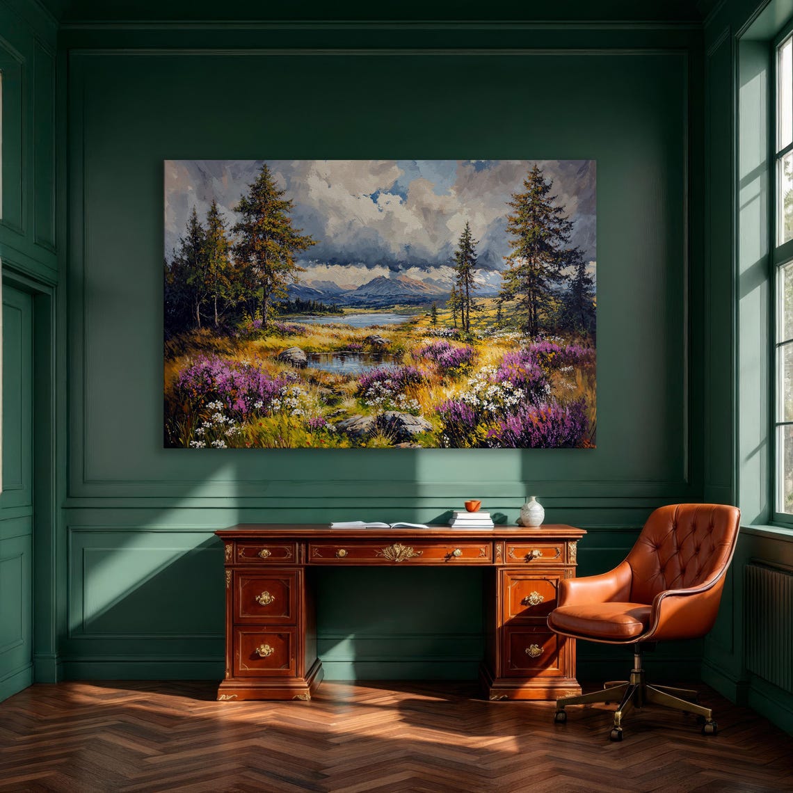 Mountain Lake Panoramic Landscape Wildflower Meadow Scenic Poster