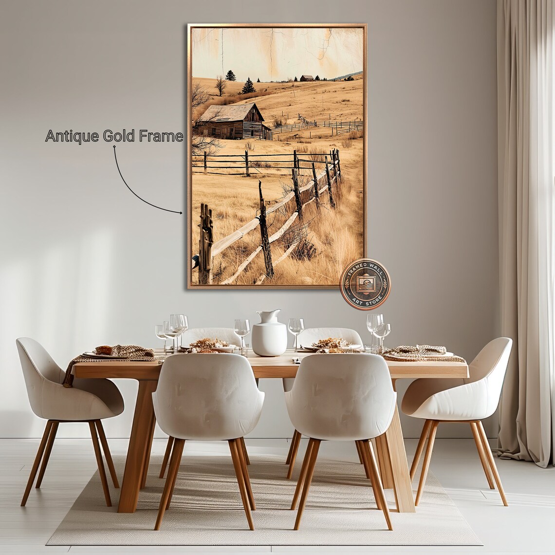 Rustic Old Barn Fences Golden Hills Vintage Sepia Photo Art Poster - Image 3