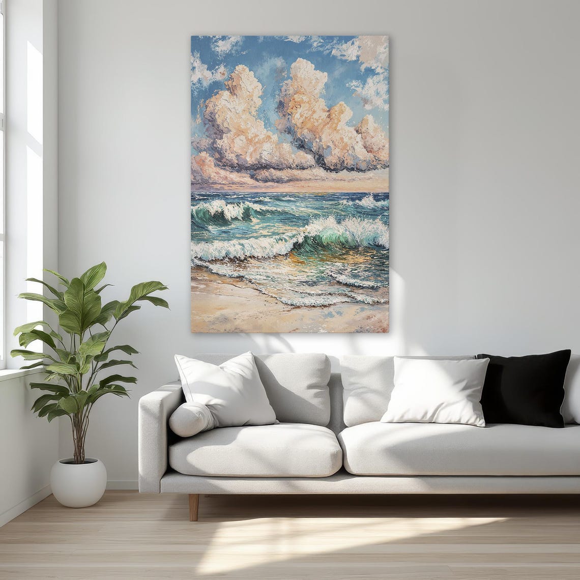 Crashing Ocean Waves Beach Impasto Seascape Painting Wall Poster