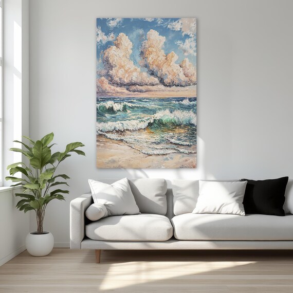 Crashing Ocean Waves Beach Impasto Seascape Painting Wall Poster