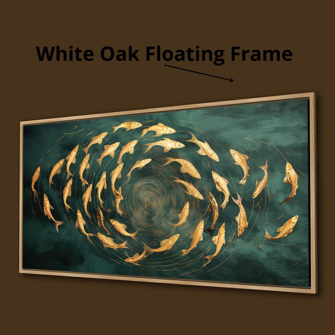 School Of Golden Fish Swirling On Deep Teal Water Art Poster - Image 4