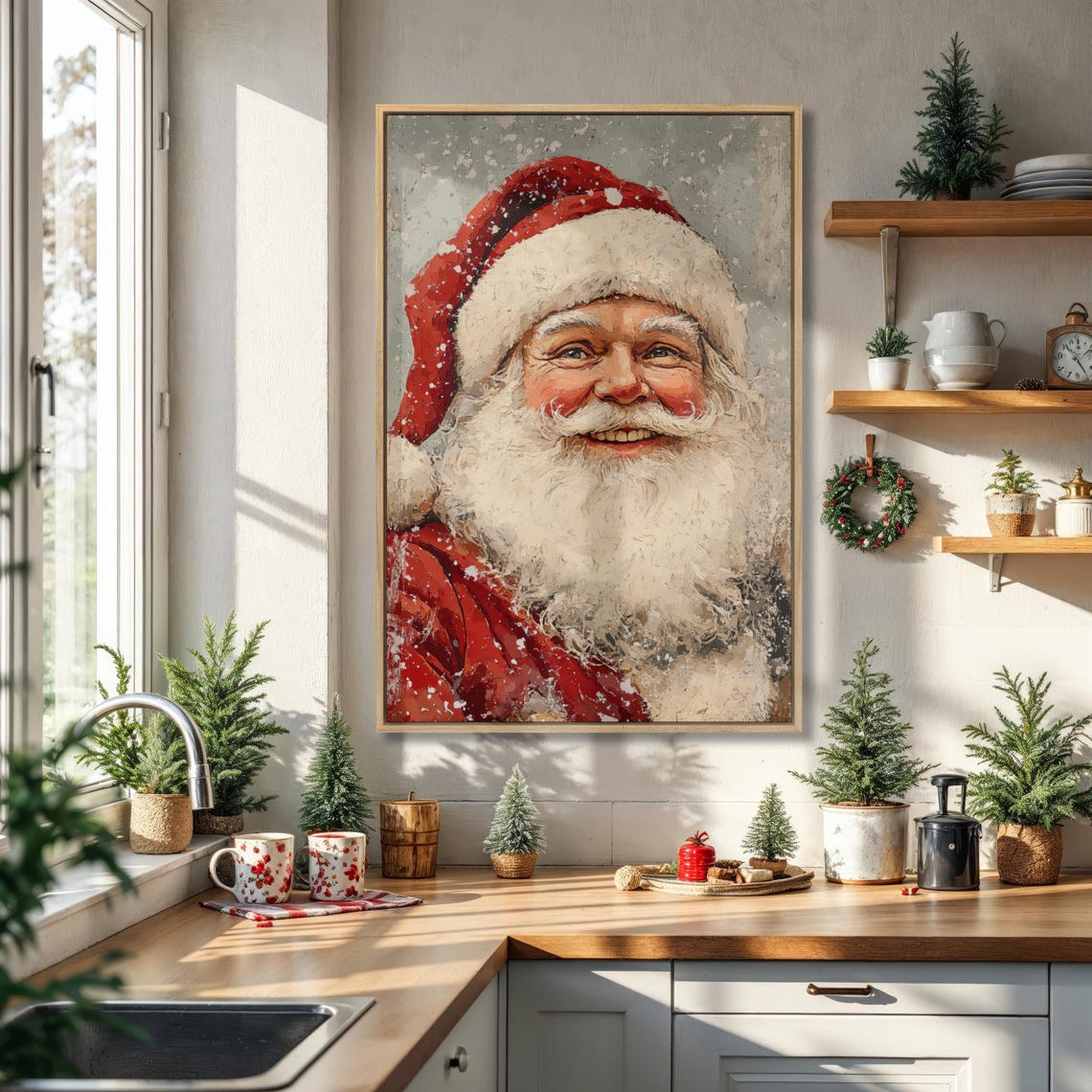 Jolly Santa Claus Portrait In Vintage Style Christmas Wall Art