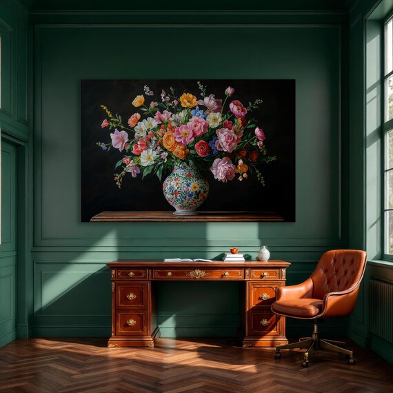 Vibrant Bouquet Of Flowers In Vase Framed Canvas Print Bold Floral Painting Botanical Beauty Wall Art Decor Ready To Hang