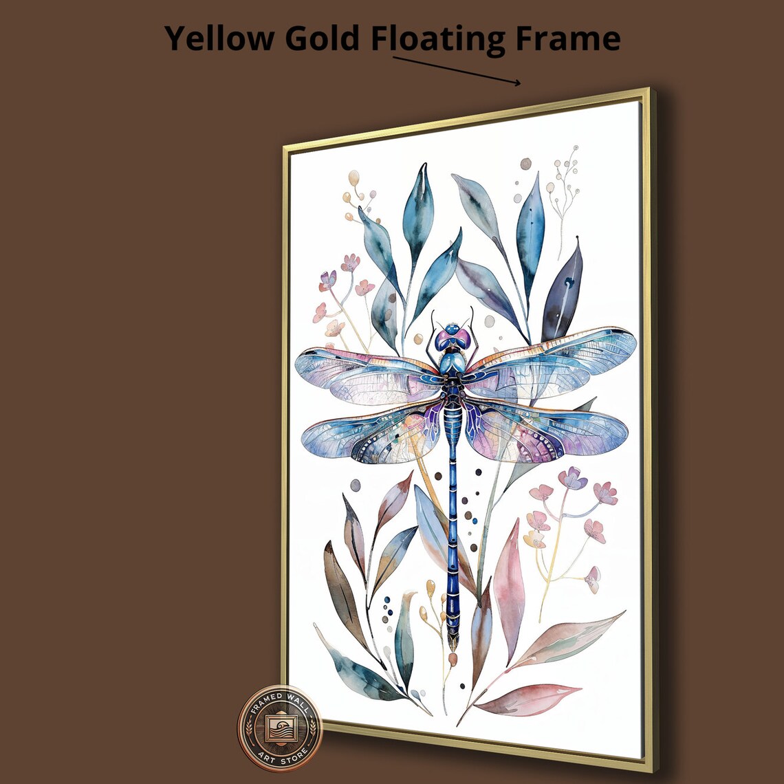 Dragonfly Watercolor Botanical Leaves Elegant Insect Nature Wall Art Print - Image 3
