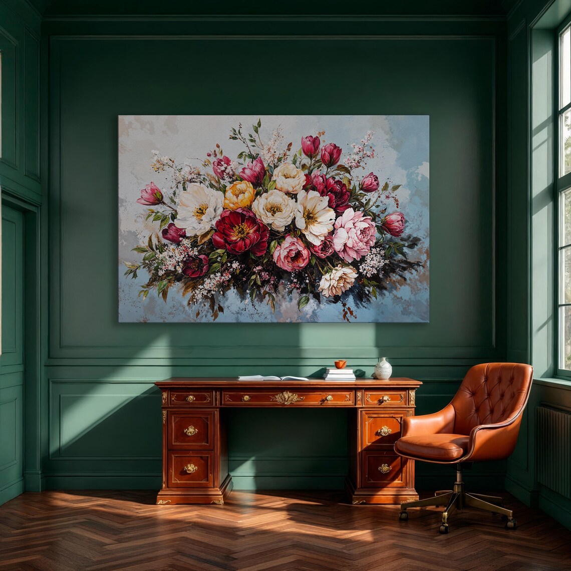 Romantic Peony and Rose Bouquet Vintage Floral Painting Art Poster