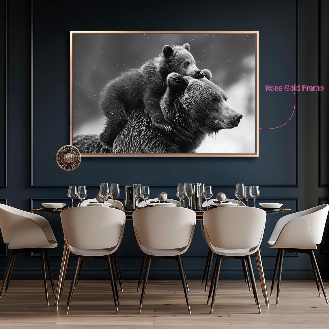 Bear and Cub Family, Black and White Wildlife Art Print - Image 4