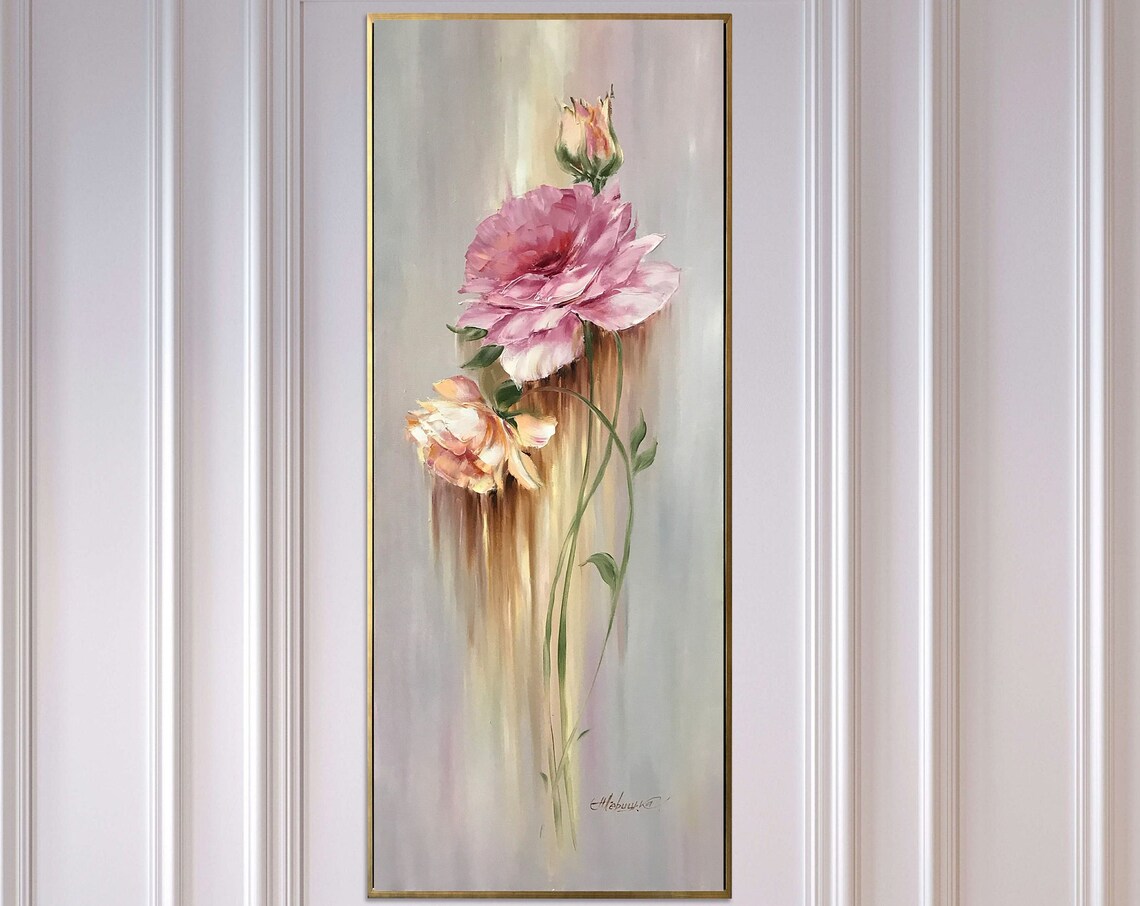 Rose Oil Painting Art Print, Tall Narrow Decor