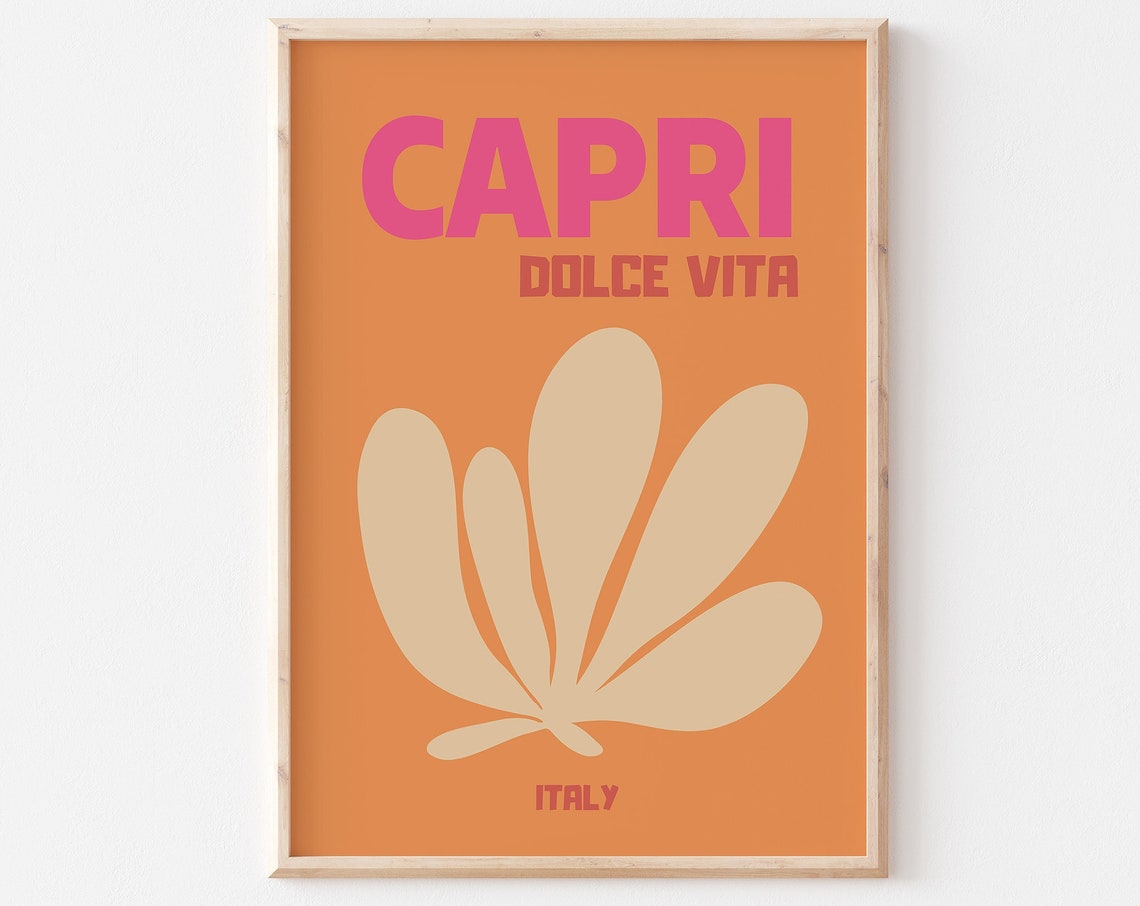 Capri Dolce Vita Bold Retro Orange Summer Travel Poster Italy